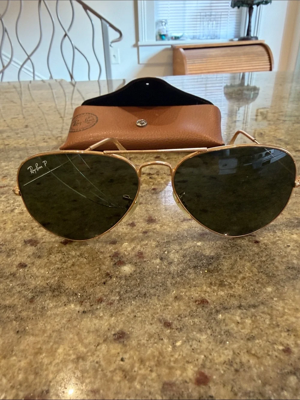 Ray-Ban Gold Frame Aviator Sunglasses with Black Lenses